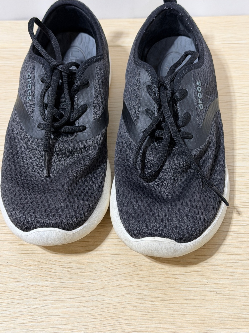 CROCS Women’s Black Knit Lace-Up Sneakers with White Sole